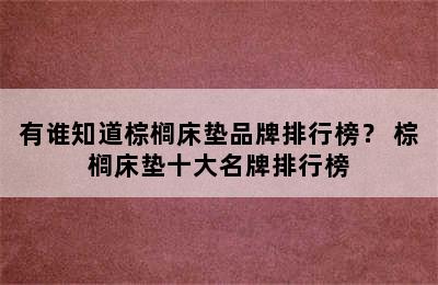 有谁知道棕榈床垫品牌排行榜？ 棕榈床垫十大名牌排行榜